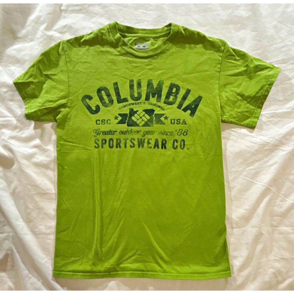 Columbia Men’s Green Graphic Print Logo Crew Neck Short Sleeve T-Shirt Size S